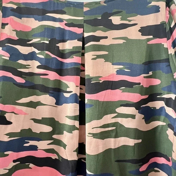 LaRoque Original 100% Silk Shift Mini Dress One Size Camo Print Pink Green - Picture 5 of 8